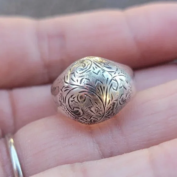 Vintage 925 sterling silver SIAM bubble untricately hand chased engraved ring - Picture 13 of 15